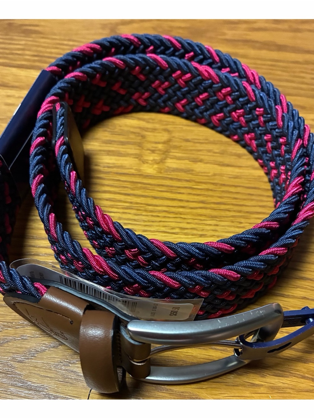 Original Penguin by Munsingwear Mens Braided Elastic Stretch Belt Red Blue Woven
